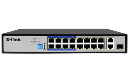 D-Link 18-Port PoE Switch with 16 Long Reach 250m PoE Ports and 2 Gigabit Uplink Ports