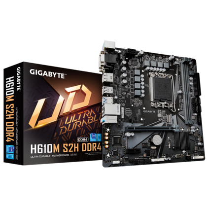 Gigabyte H610M S2H DDR4 (rev. 1.2) rev Intel LGA 1700 mATX Motherboard, 2x DDR4 ~64GB, 1x PCI x16=, 1x PCI=E x1, 1x M.2, 4x SATA, 4x USB3.2, 4x USB 2