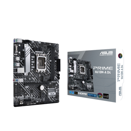 ASUS PRIME H610M-A D4 Intel LGA 1700 mATX Motherboard, 2x DDR4 ~64GB, 1x PCI-E 4.0, 1x PCI-E 3.0, 2x M.2, 4x SATA, 2x USB 3.2, 4x USB 2.0