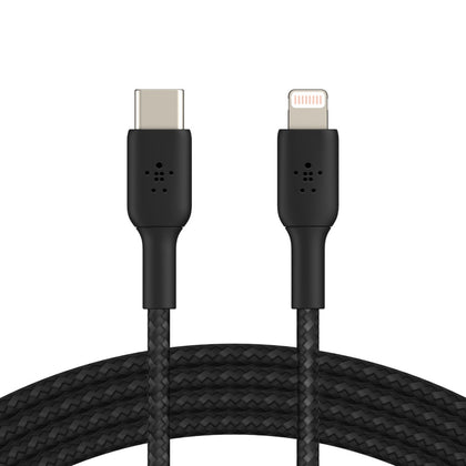 Belkin BoostCharge Braided Lightning to USB-C Cable (1m/3.3ft) - White (CAA004bt1MWH), 30W Fast Charge, 480Mbps, 10,000+ bends tested, USB-C PD, 2YR