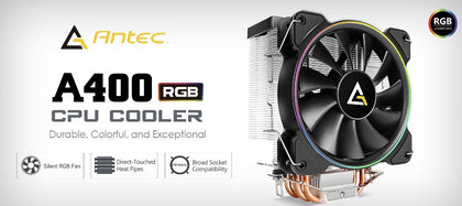 Antec A400 RGB Air CPU Cooler, Direct Heat-Pipies, Silent RGB 12CM PWM Fan, Broad Socket, 115X, 1200, 2011, 2066, 1700, AM3, AM3+, AM4, AM5, FM2