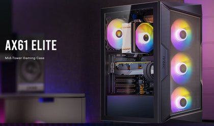 Antec AX61 Elite ATX, 4x ARGB 120mm Fans included, Up to 8x 120mm. 360mm Radiator Front & 240mm Top, 32CM GPU & 16CM CPU, High Airflow Gaming Case