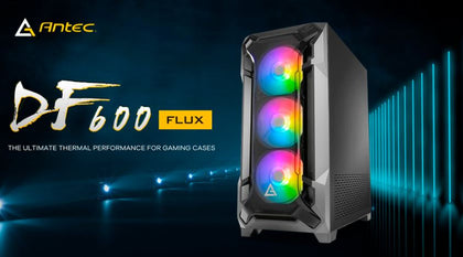 Antec DF600 FLUX ATX,  5 x120mm Fans Included, 3x ARGB & 2x PWM + Fan Controller, Tempered Glass Side, 2x USB 3.0 High Airflow Thermal Gaming Case