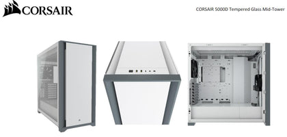 Corsair 5000D TG E-ATX, ATX, USB Type-C, 2x 120mm Airguide Fans, Radiator 360mm. 7+2 PCI Slots, 4x 2.5' SSD, 2x 3.5' HDD. VGA 420mm. White. Case (LS)