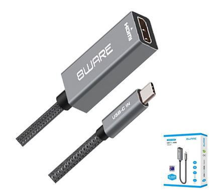 8ware 10cm USB-C to HDMI Male-Female Adapter Converter Cable Retail Pack for PC Laptop iPad  MacBook Pro/Air Surface Dell XPS to Monitor Projector TV