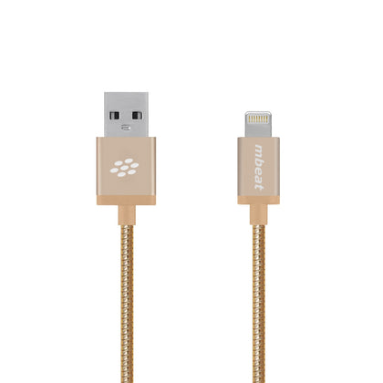 (LS) mbeat® 'Toughlink'1.2m Lightning Fast Charger Cable - Gold/Durable Metal Braided/MFI/Apple iPhone X 11 7S 7 8 Plus XR 6S 6 5 5S iPod iPad Mini Ai
