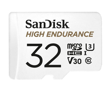 SanDisk High Endurance 32GB microSD 100MB/s 40MB/s 2.5K hrs 4K UHD C10 U3 V30 -40°C to 85°C Heat Freeze Shock Temp Water X-ray Proof SD Adapter >16GB
