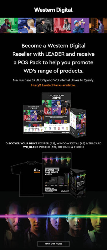 Buy $200 Western Digital + Get 1x FREE WD Marketing Pack - T-Shirt, Your Drive A2 Poster, A3 Window Decal, Tri-Card, WD_Black A2 Poster