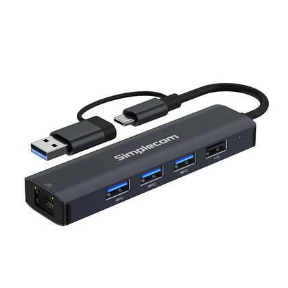Simplecom CHN435 USB-C and USB-A to 4-Port USB HUB with Gigabit Ethernet Adapter(EOL)