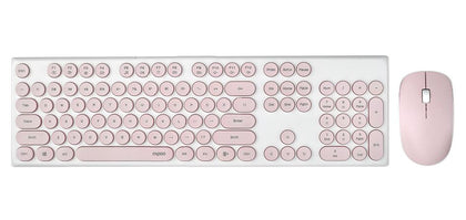 (LS) RAPOO Wireless Optical Mouse & Keyboard - 2.4G Connection, 10M Range, Spill-Resistant, Retro Style Round Key Cap, 1000DPI - Pink (same as X260S)