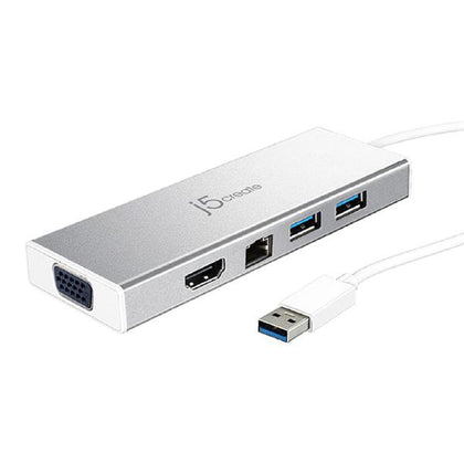 J5create JUD380 USB 3.0 Mini Dock for Dual display (Adapter includes HDMI & VGA output, USB 3.1 Type-A port x 2, Gigabit Ethernet port)