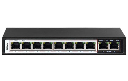 D-Link DES-F1010P-E 10-Port 10/100Mbps PoE Switch with 8 Long Reach PoE Ports and 2 Uplink Ports. PoE budget 96W.