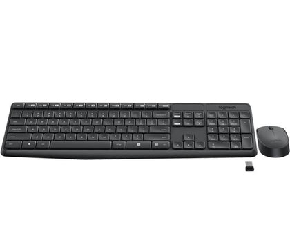 Logitech Wireless Keyboard & Mouse Combo, MK235, Black, USB Receiver, Full Size.