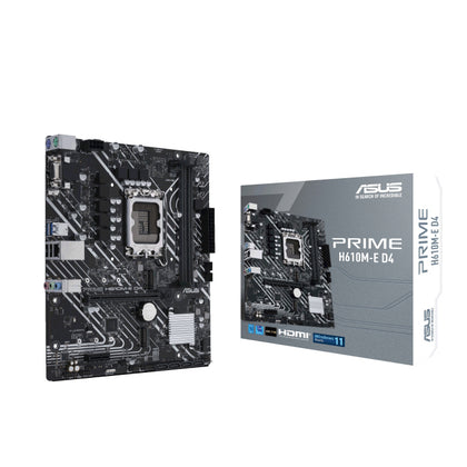 ASUS PRIME H610M-E D4 Intel LGA 1700 mATX Motherboard, 2x DDR4 ~64GB, 1x PCI-E 4.0, 1x PCI-E 3.0, 2x M.2, 4x SATA, 2x USB 3.2, 2x USB 2.0