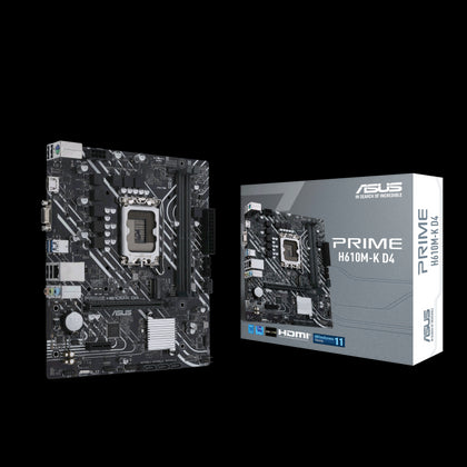 ASUS PRIME H610M-K D4 Intel LGA 1700 mATX Motherboard 2x DDR4~64GB, PCI-E4.0, M.2, Realtek 1 Gb Ethernet, HDMI D-Sub USB3.2, SATA 6 Gbps, Com header,