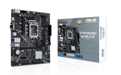 ASUS PRIME H610M-D D4-CSM Intel LGA 1700 mATX Motherboar 2xDDR4~64GB , PCIe 4.0, M.2, 1Gb Ethernet, HDMI, D-SUB, USB3.2 Gen1, SATA 6Gbps,