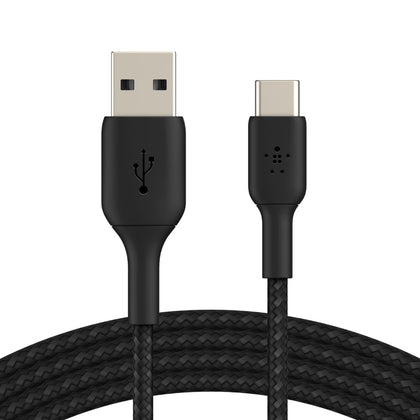 Belkin BoostCharge Braided USB-C to USB-A Cable (2m/6.6ft) - Black(CAB002BT2MBK),12W,480Mbps,10K+, Samsung Galaxy,iPad,MacBook,Google,OPPO,Nokia,2YR