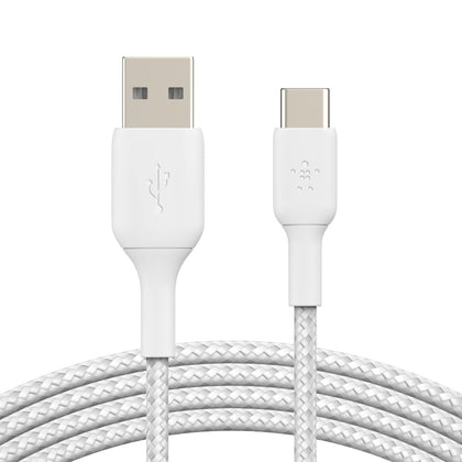 Belkin BoostCharge Braided USB-C to USB-A Cable (2m/6.6ft) - White (CAB002BT2MWH), 480Mbps,10K+ bend,Samsung Galaxy,iPad,MacBook,Google,OPPO,Nokia,2YR
