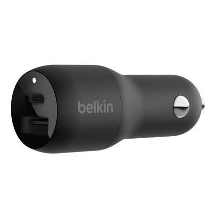 Belkin BoostCharge Dual Car Charger with PPS 37W - Black(CCB004btBK),1xUSB-C PD(25W),1xUSB-A(12W), Dual Port Fast & Compact Charger,Travel Ready,2YR