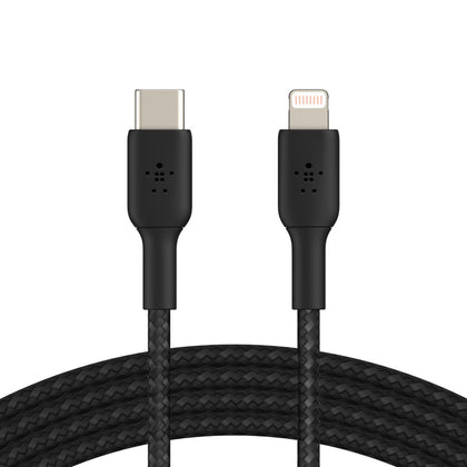 Belkin BoostCharge Braided Lightning to USB-C Cable (2m/6.6ft) - Black(CAA004bt2MBK), 480Mbps, 10K+ bend, Apple iPhone / iPad, 2YR