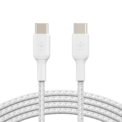 Belkin BoostCharge Braided USB-C to USB-C Cable (1m/3.3ft) -White (CAB004bt1MWH), 480Mbps,10K+ bend,Samsung Galaxy,iPad,MacBook,Google,OPPO,Nokia,2YR