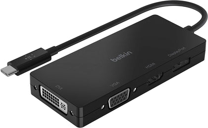 Belkin USB-C Video Adapter - Black (AVC003btBK), USB-C to Multiport Adapter with HDMI, VGA, DisplayPort and DVI Ports