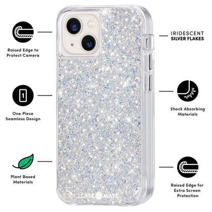 Case-Mate Apple iPhone 13 Mini Antimicrobial Case- Twinkle (Stardust) (CM046850), 10 ft Drop Protection,Wireless Charging Compatible,Lifetime Warranty