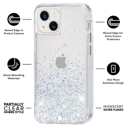 Case-Mate Apple iPhone 13 Mini Antimicrobial Case - Twinkle Ombre(Stardust)(CM046852), 10 ft Drop Protection,Wireless Charging Compatible,Lifetime Wty