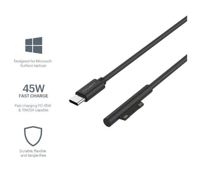 Cygnett USB-C To Microsoft Surface Laptop Cable (1M) - Black (CY3034USCMS), Support 45W Fast Charging, Magnetically Connects to Surface Device