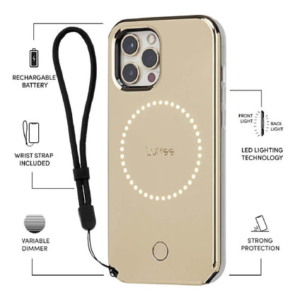 Case-Mate Apple iPhone 12 Pro Max LuMee Halo Gold Mirror - Gold(LM045496), Antimicrobial Case Protection,LED Lighting Technology,Strong protection,1YR