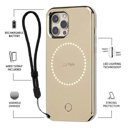 Case-Mate Apple iPhone 12 / iPhone 12 Pro LuMee Halo Gold Mirror - Gold (LM045498), Rechargeable light built into the case, 1YR