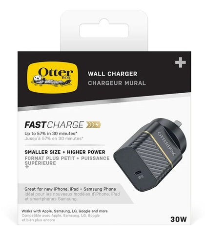 OtterBox 30W USB-C GaN Fast Wall Charger - Black (78-80485), Supports USB PD 3.0 & PPS, Ultra-Compact,Ultra-Durable, Drop Tested, Intelligent Charging