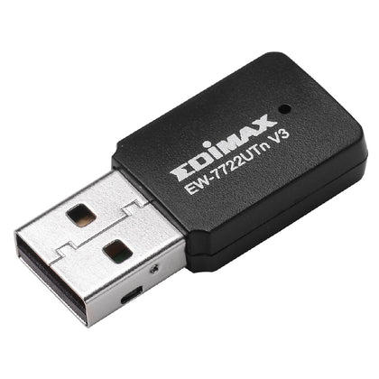 Edimax EW-7722UTn V3 Wireless Mini USB Adapter 300Mbps USB EW-7722UTn Version 3 802.11 BGN, WPS Button, Tiny Size For Mobility And Convenience