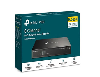 TP-Link VIGI NVR1008H-8MP 8 Channel PoE Network Video Recorder, 24/7 Continuous Recording, 4K HDMI Video Output & 16MP Decoding Capacity (LD)