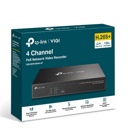 TP-Link VIGI NVR1004H-4P 4 Channel PoE+ Network Video Recorder, 24/7 Continuous Recording, 4K HDMI Video Output & 16MP Decoding Capacity (LD)