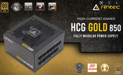 Antec HCG 850w 80+ Gold Fully Modular, 120mm FDB, Zero RPM, Full DC > DC, 100% Heavy Duty JAP Caps,2x EPS 8PIN, Compact PSU 10yrs Wty (LS)
