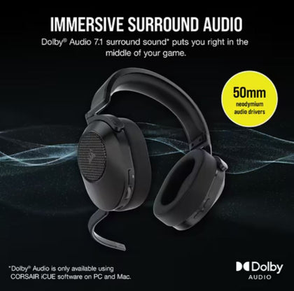 Corsai HS65 Carbon 7.1 Dolby Wireless & BT Headset. All Day Comfort, Lightweight, SoundID Technology USB PC, Mac,