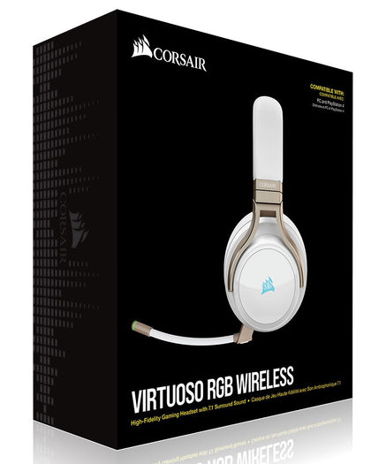 Corsair Virtuoso Wireless RGB Pearl 7.1 Audio. High Fidelity Ultra Comfort, supports USB and 3.5mm Gaming Headset / Headphone (LS)