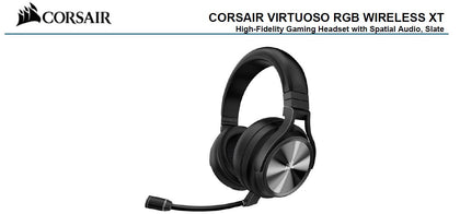 Corsair Virtuoso RGB Wilress XT Black 7.1 Audio. High Fidelity Ultra Comfort, Broadcast Grade Microphone, Slipstream Wireless USB. Headset,